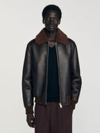 Sandro-Black-Leather-Jacket-With-Fur-Collar