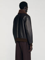 Sandro-Leather-Black-Jacket-With-Fur-Collar