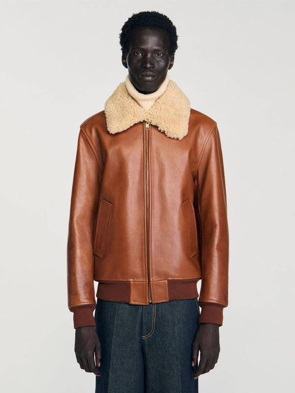Sandro-Leather-Bomber-Jacket-With-Fur-Collar