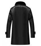 Black Leather Shearling 3/4 Length Coat with Fur Collar Zing Apparel