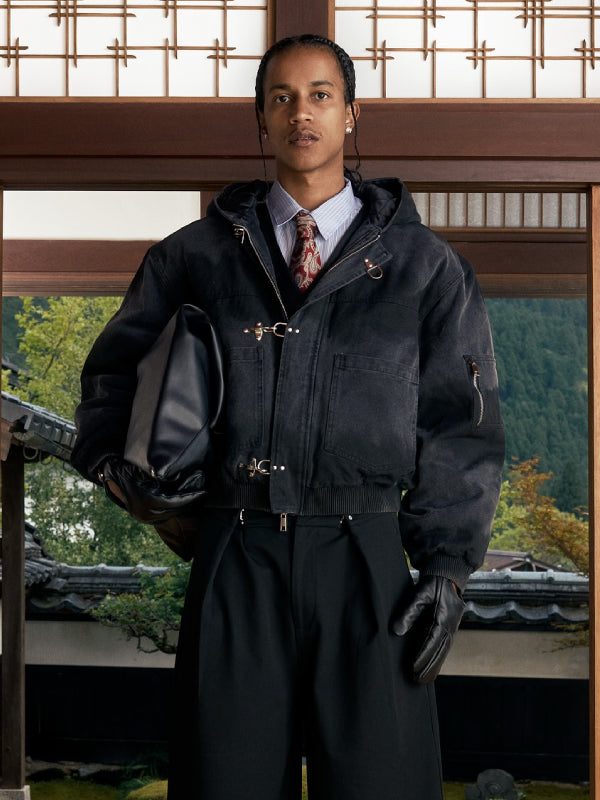 Shinzo-Shige-15oz-Washed-Black-Canvas-Clasp-Bomber-Jacket