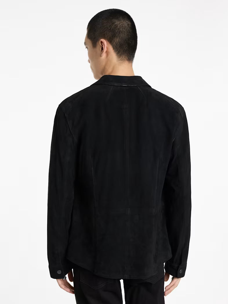 Side view of John Varvatos suede shirt jacket