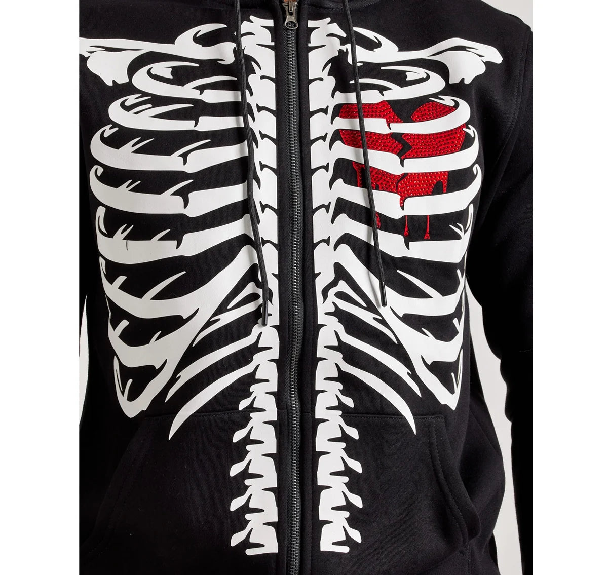 Skeleton-Print-Zip-Up-Hoodie-For-Women