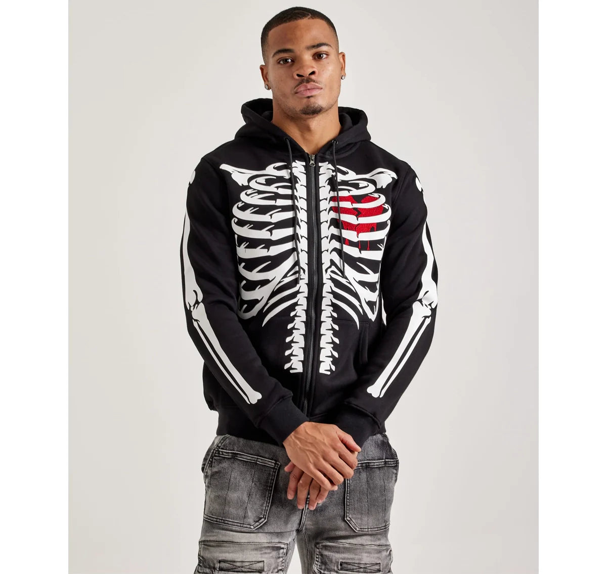 Skeleton-Print-Zip-Up-Hoodie
