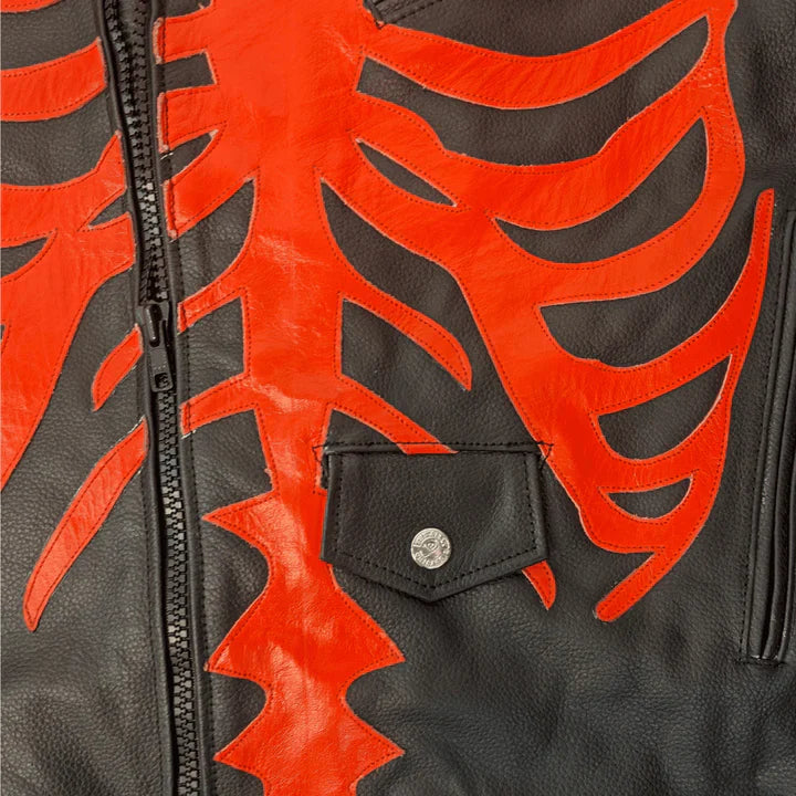 Skeleton Bones Red And Black Leather Jacket Sale
