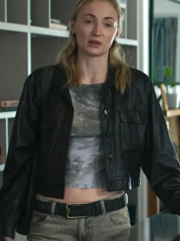 Sophie Turner Steal S01  Black Leather Jacket