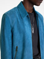 Stylish John Varvatos blue suede jacket casual look