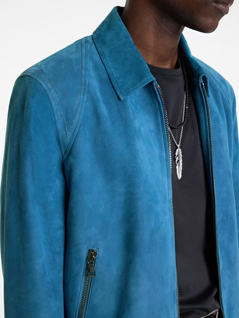 Stylish John Varvatos blue suede jacket casual look