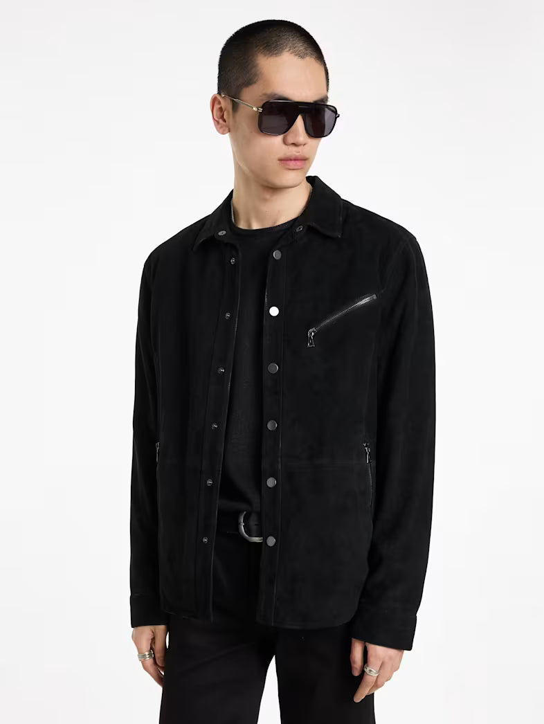 Stylish John Varvatos suede shirt jacket outfit look