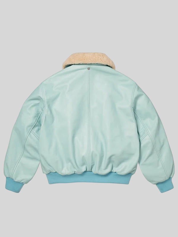 Supreme-Schott-Shearling-Collar-Bomber-Jacket-Light-Blue