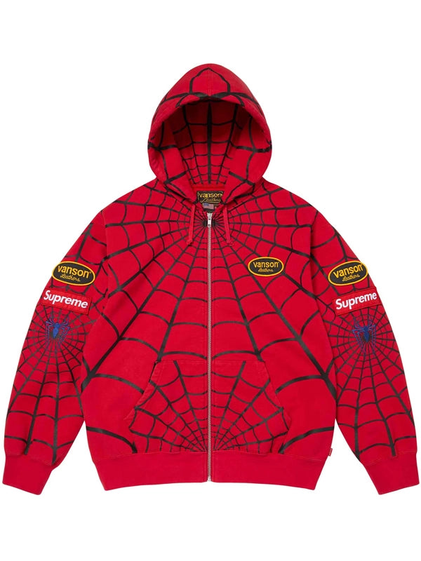 Supreme-Spider-Man-zip-up-Hoodie-Red