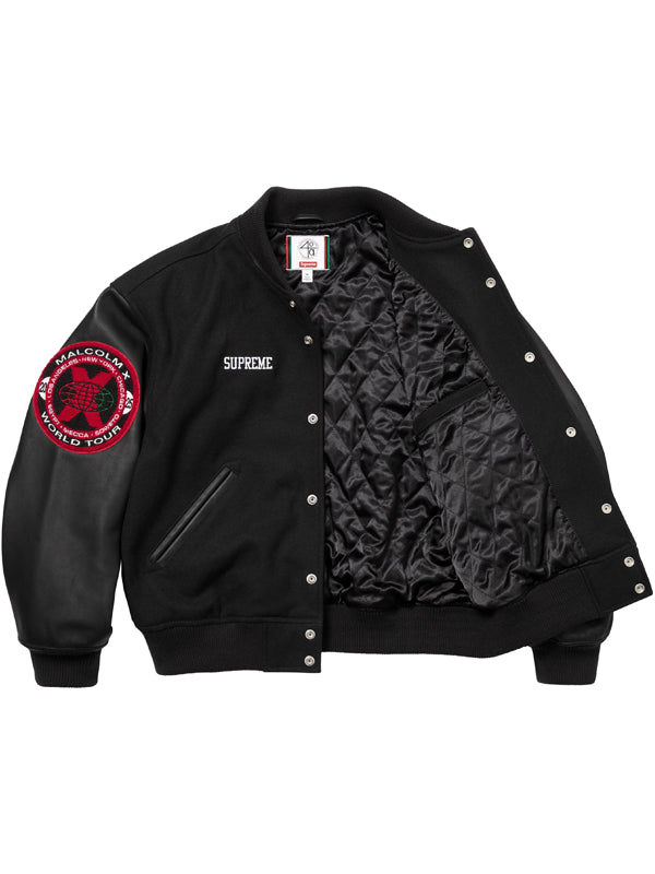 Supreme-X-40-Acres-Malcolm-X-Varsity-Black-Jacket