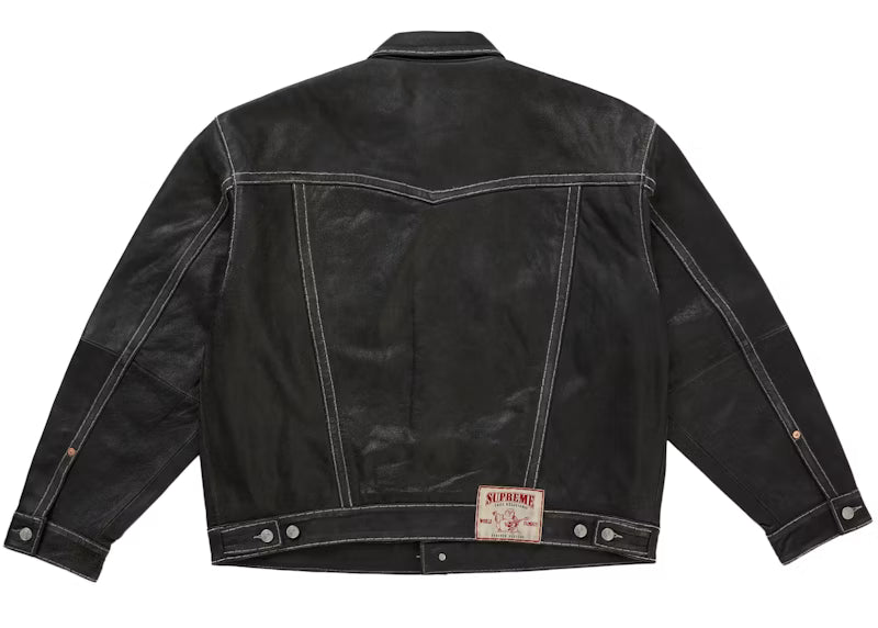 Supreme X True Religion Leather Trucker Jacket Black