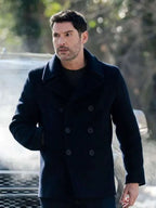Tom Ellis CIA  Black Wool Peacoat