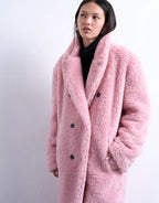 Topshop-Double-Breasted-Teddy-Longline-In-Pink-Coat