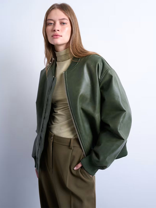 Topshop-Faux-Leather-Oversized-Bomber-Jacket-In-Green