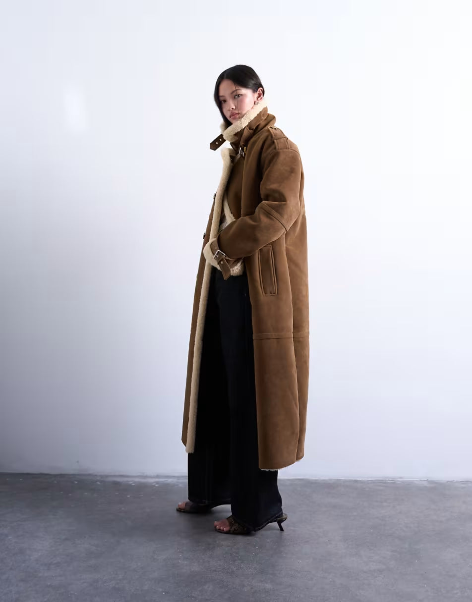 Topshop-Longline-Aviator-Faux-Shearling-Coat-Tan-And-Cream