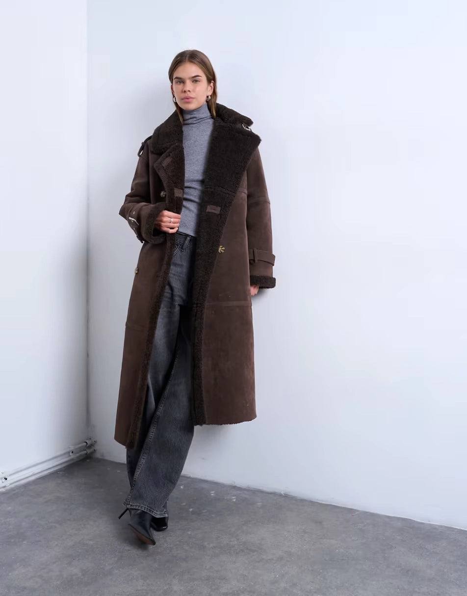 Topshop-Longline-Aviator-Faux-Shearling-Jacket-Chocolate