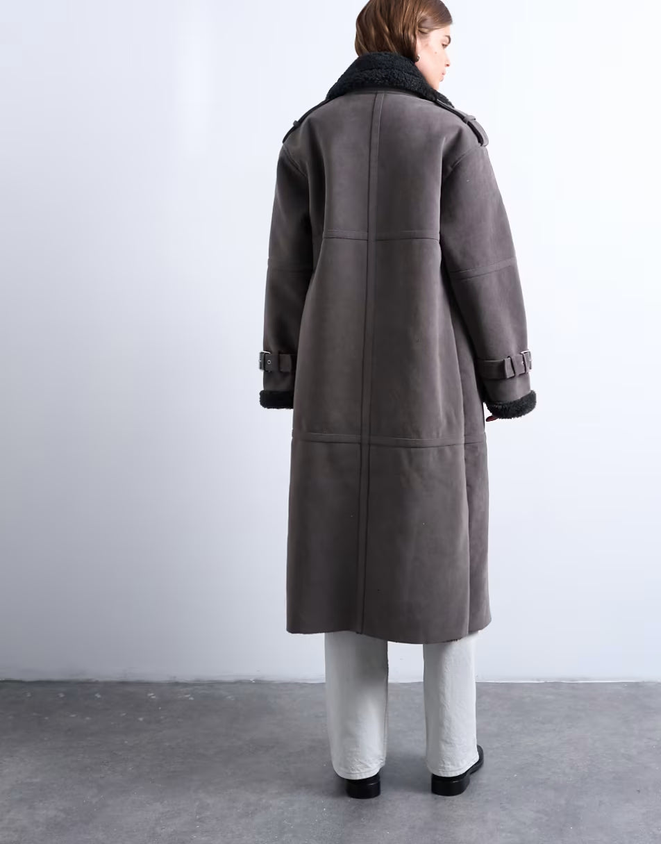 Topshop-Longline-Aviator-Faux-Shearling-Jacket-In-Grey