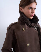 Topshop-Longline-Aviator-Faux-Shearling-Womens-Jacket-In-Chocolate