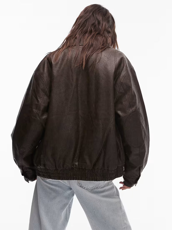 Topshop-Textured-Faux-Leather-Oversized-Collar-Bomber-Jacket-Brown