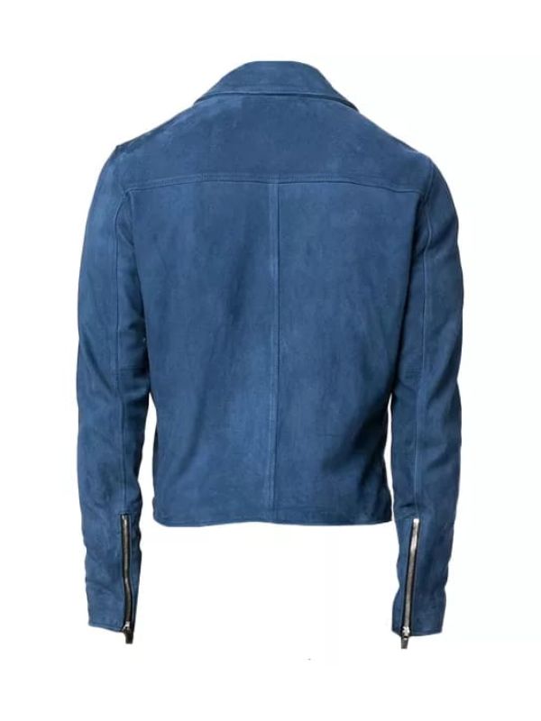 Blue Zipper Suede Leather Jacket, Blue Zing Apparel