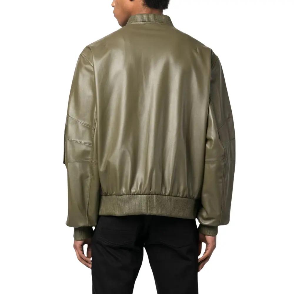 Khaki Green Mens Jacket Leather Bomber Zing Apparel