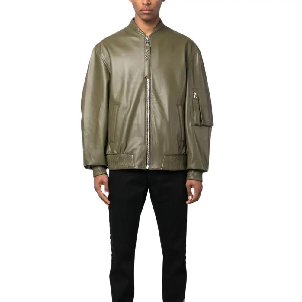 Khaki Green Mens Jacket Leather Bomber Zing Apparel