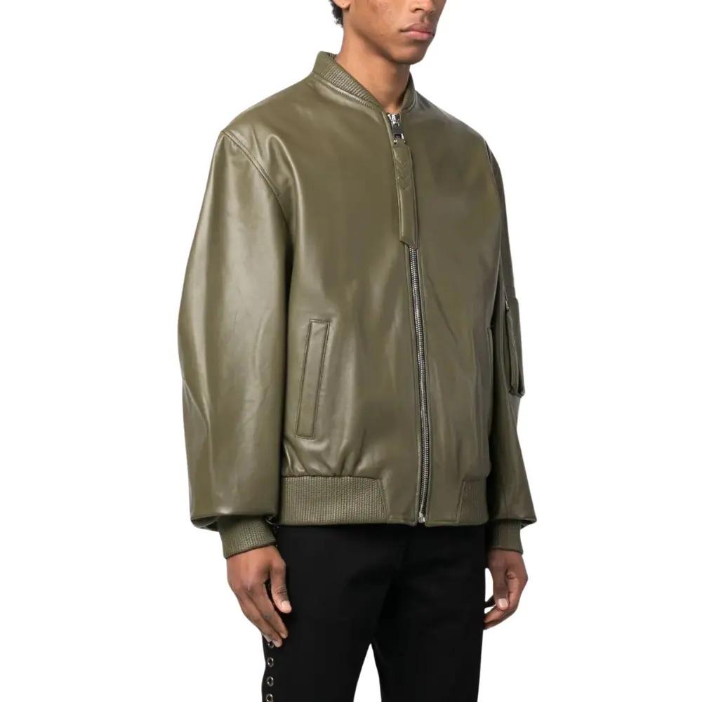 Khaki Green Mens Jacket Leather Bomber Zing Apparel