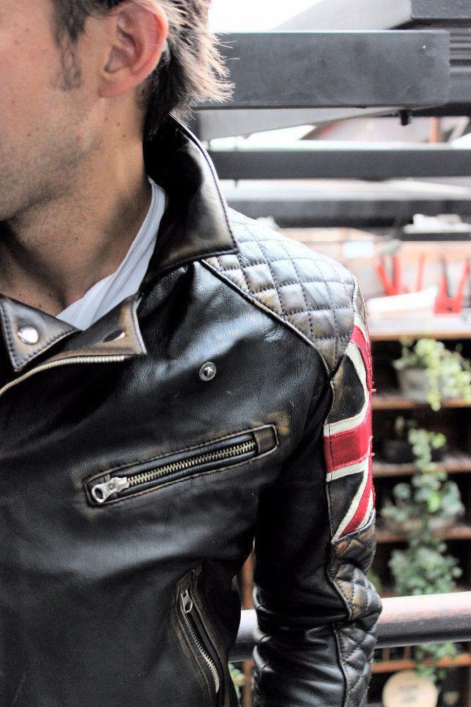 Vintage Motorcycle Biker UK Flag Leather Jacket Zing Apparel