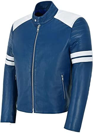 Blue And White Striped Biker Jacket Zing Apparel