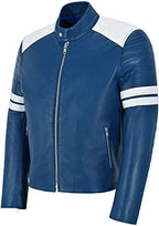 Blue And White Striped Biker Jacket Zing Apparel