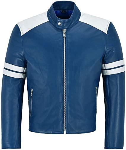 Blue And White Striped Biker Jacket Zing Apparel
