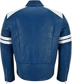 Blue And White Striped Biker Jacket Zing Apparel