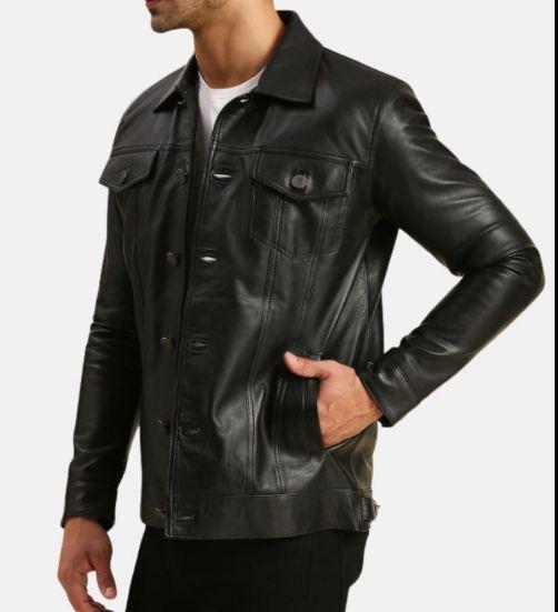 Men's Black Harrington Vintage Leather Jacket Zing Apparel