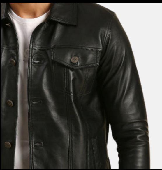 Men's Black Harrington Vintage Leather Jacket Zing Apparel