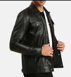 Men's Black Harrington Vintage Leather Jacket Zing Apparel