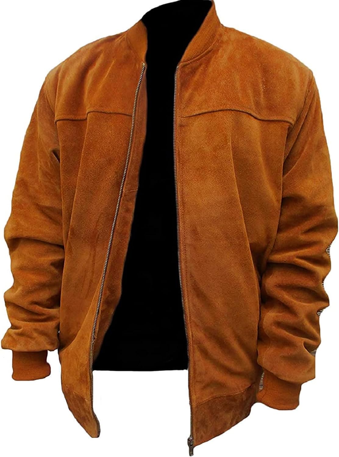 Men's Brown Bomber Style Suede Leather Jacket Zing Apparel