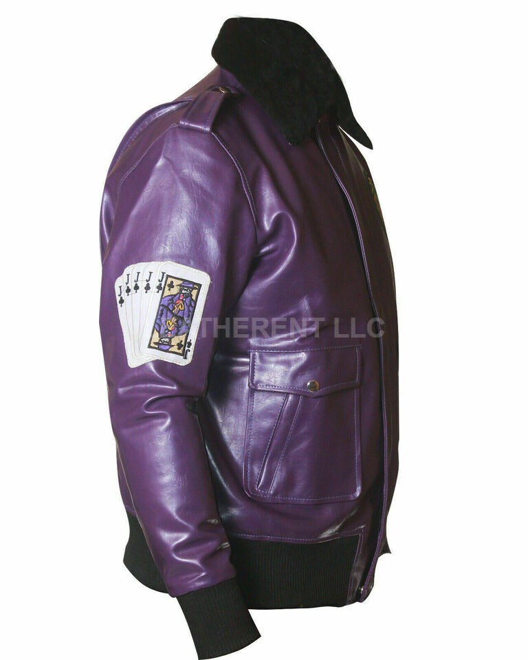 Purple Joker Goon Winter Shearling Leather Jacket Zing Apparel