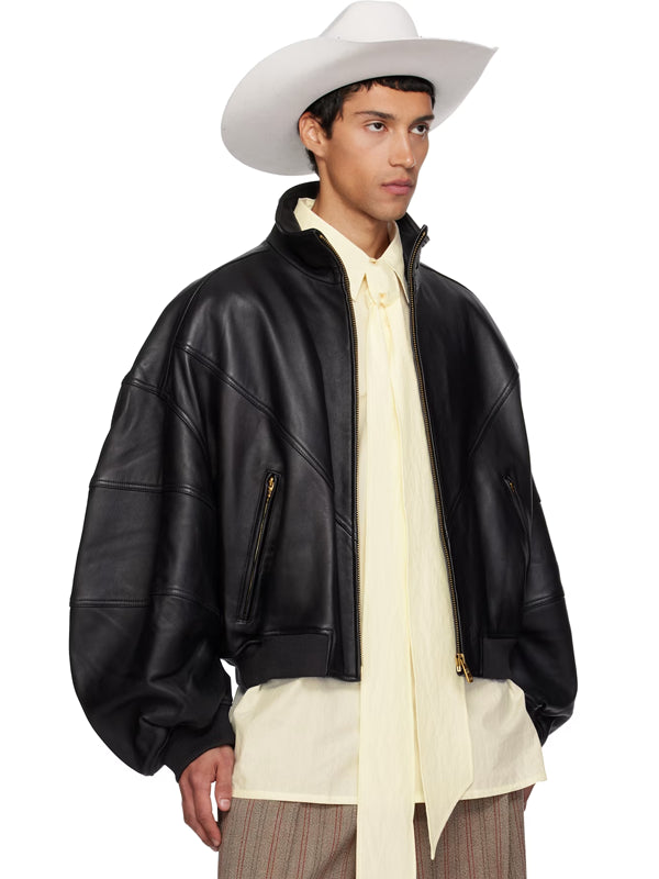 Willy-Chavarria-Black-Ruff-Rider-Leather-Jacket