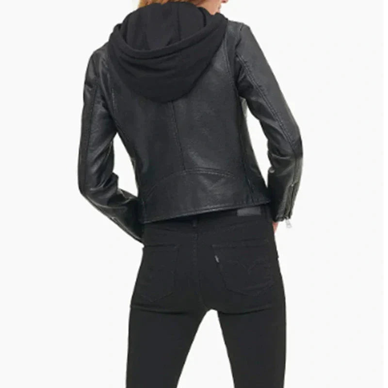 Hooded Jacket Women, Black Biker Jacket Zing Apparel