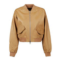 Women Tan Brown Bomber Leather Jacket Zing Apparel