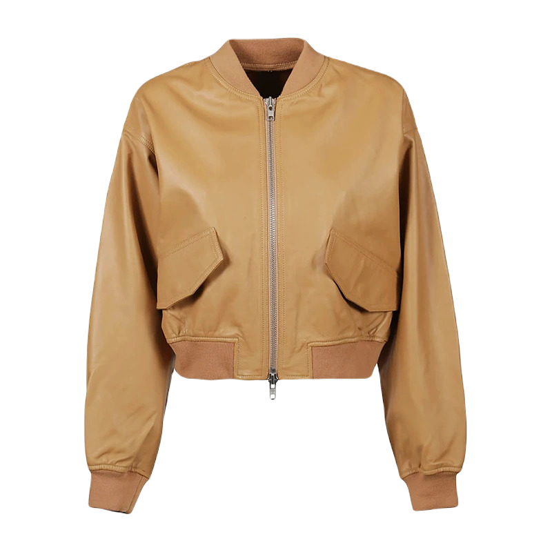 Tan Brown Sheep Leather Bomber Jacket Women Zing Apparel