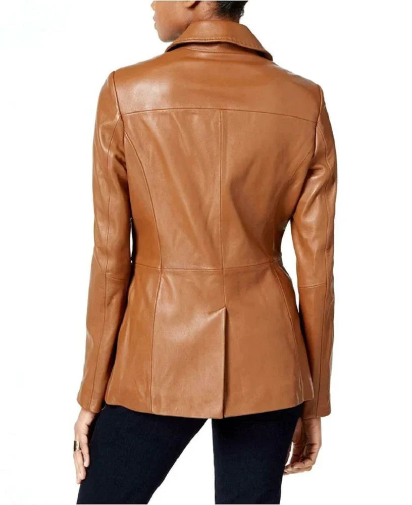 Genuine Sheep Leather Blazer Women Brown Zing Apparel