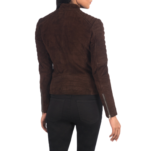 Quilted Mocha Suede Jacket Women, Brown Zing Apparel