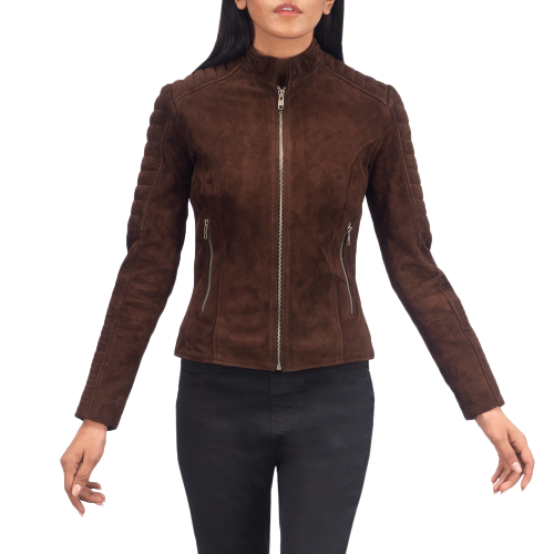 Quilted Mocha Suede Jacket Women, Brown Zing Apparel