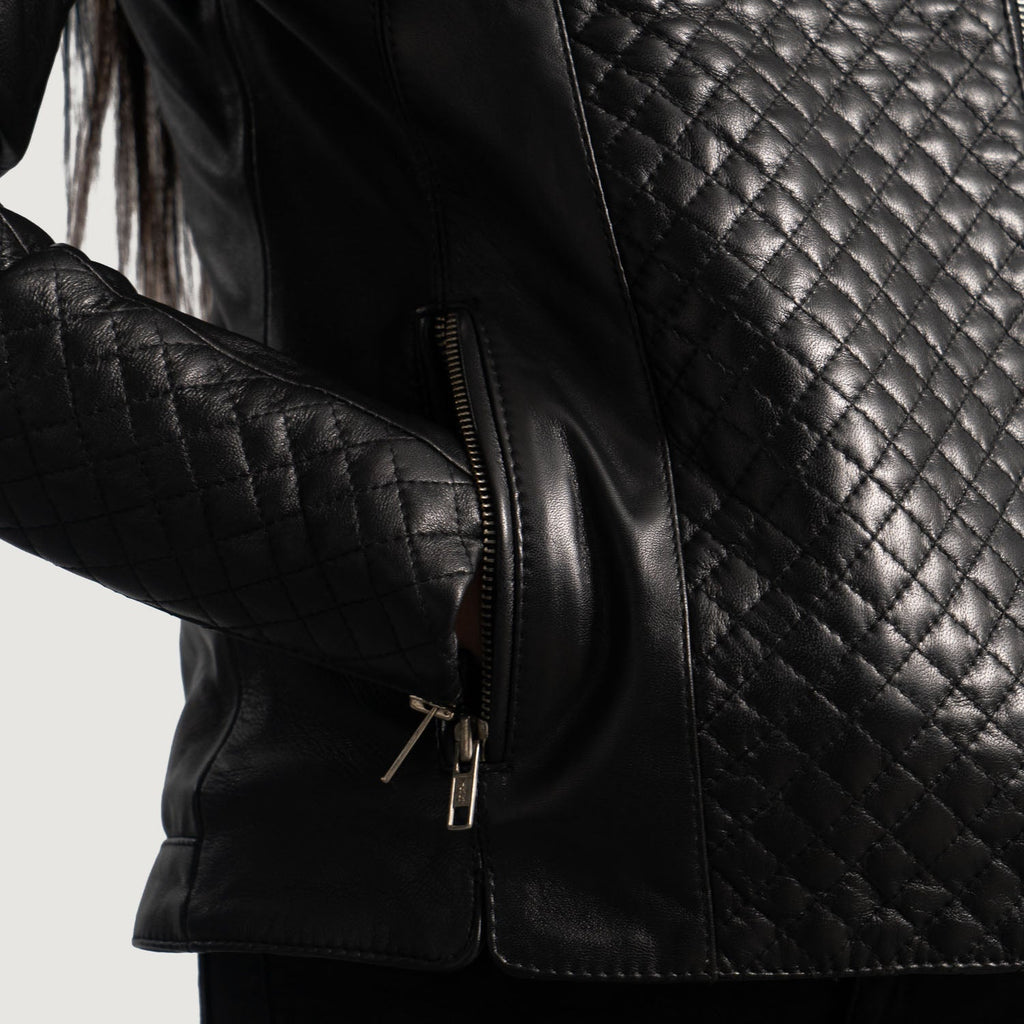Biker Quilted Leather Jacket Women, Black Zing Apparel