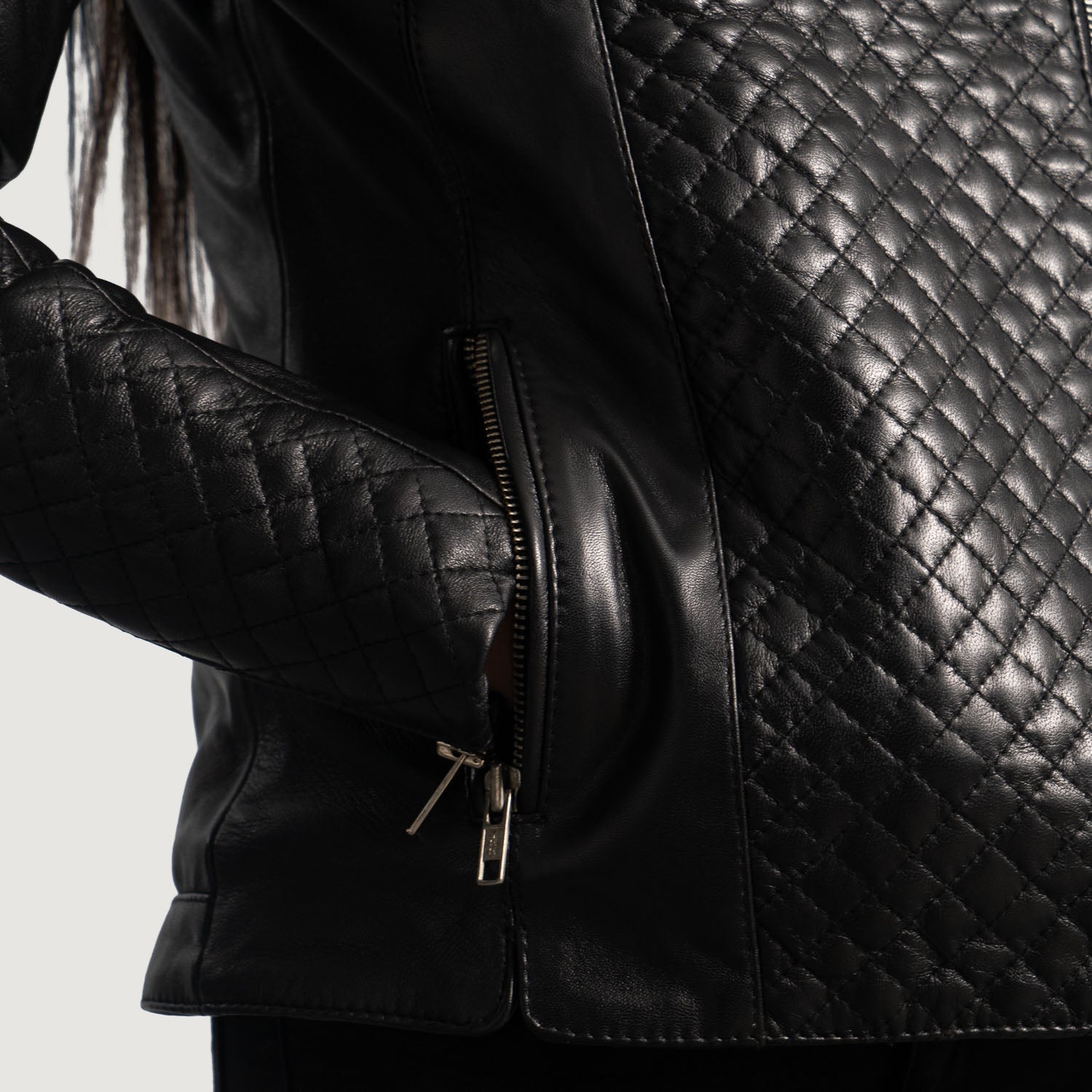 Biker Quilted Leather Jacket Women, Black Zing Apparel