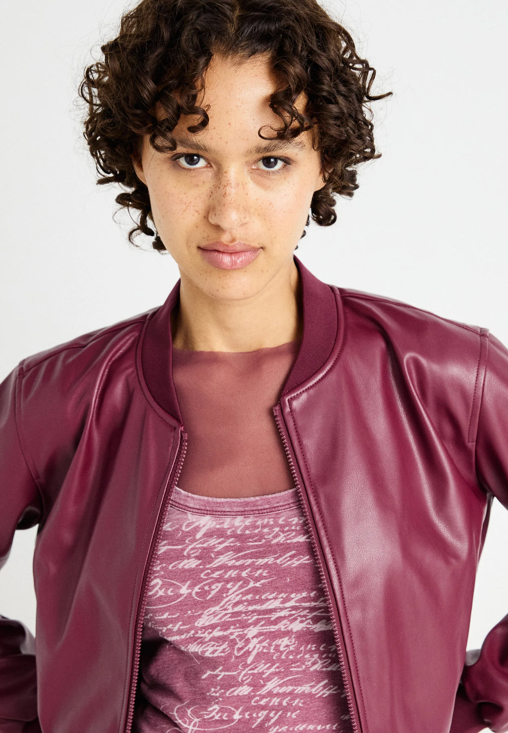 Women’s burgundy leather bomber