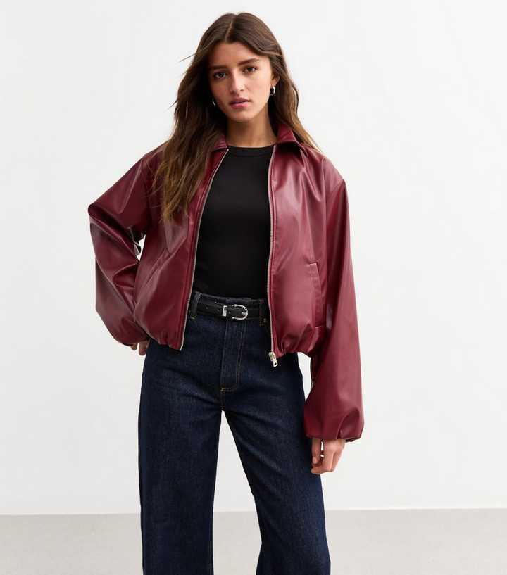 Women’s genuine leather burgundy bomber